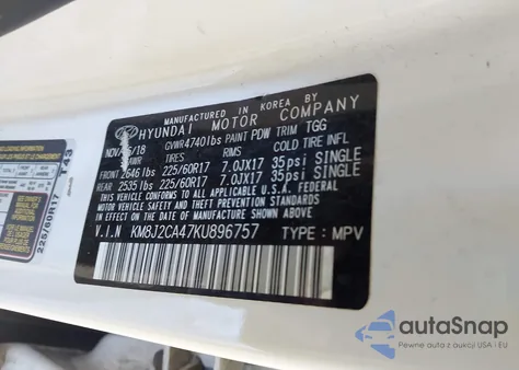 2019 Hyundai Tucson Se из США, поврежденный, VIN KM8J2CA47KU896757